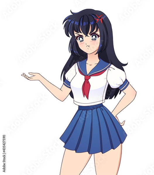 Fototapeta Angry anime manga girl with black hair