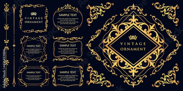 Fototapeta ビンテージオーナメントセット。ボーダー、フレーム。