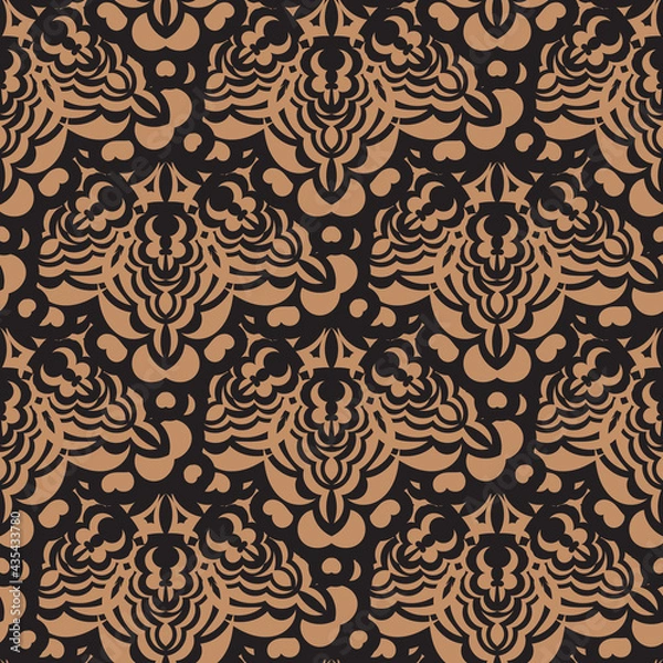 Fototapeta Black-orange seamless pattern with vintage ornaments. Good for murals, textiles and printing. Vector illustration.
