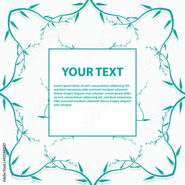 Fototapeta Square frame, green leaves on white background.Blank for advertising card or invitation. vector ,illustration.