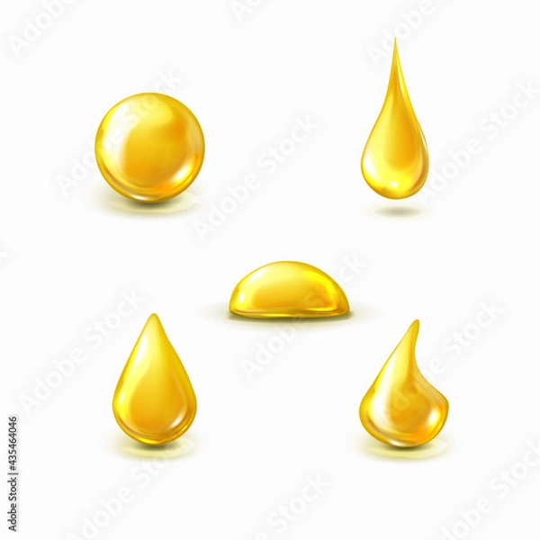 Obraz Isolated golden drops set, collagen honey oil vector design