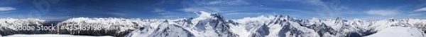 Fototapeta Cylindrical panorama 360 degrees of high snow-capped mountain peaks