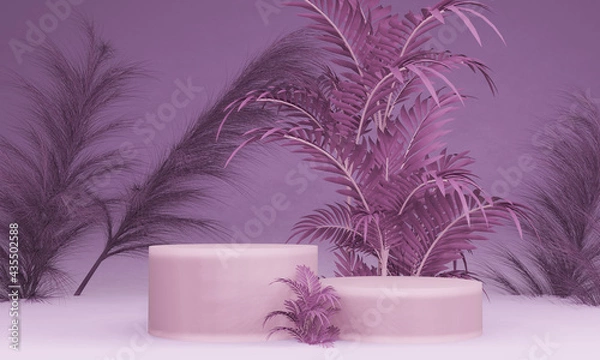 Fototapeta Pink and purple 3d abstract mockup with platform