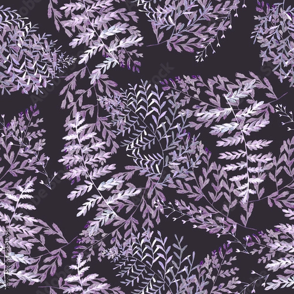 Fototapeta Watercolor pattern with fern leaves. Texture for fabric and wrapping paper. Herbal print.