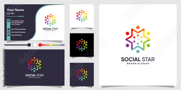 Fototapeta Social star logo template with modern abstract concept and business card design Premium Vector