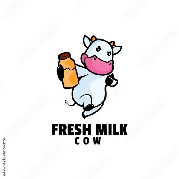 Fototapeta Vector Logo Illustration Cow Mascot Cartoon Style.