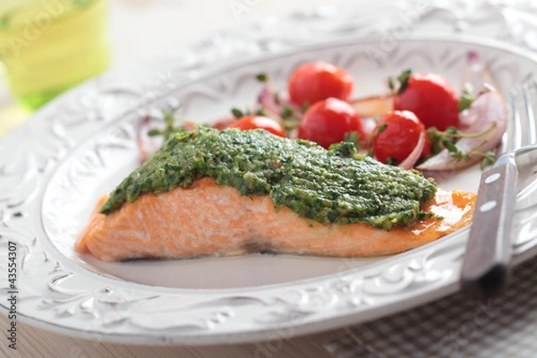 Obraz Baked salmon with pesto