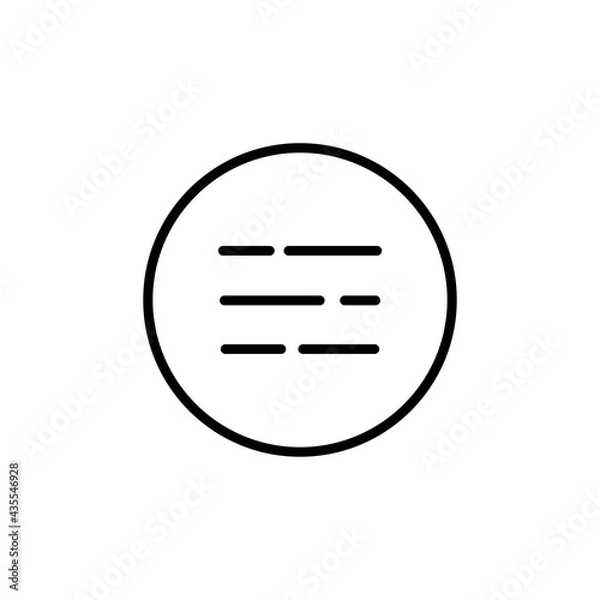 Obraz Menu in circle thin line icon in black. Graphic elements for your site. Trendy flat isolated symbol can be used for: illustration, outline, logo, mobile, app, emblem, design, web ui, ux. Vector EPS 10