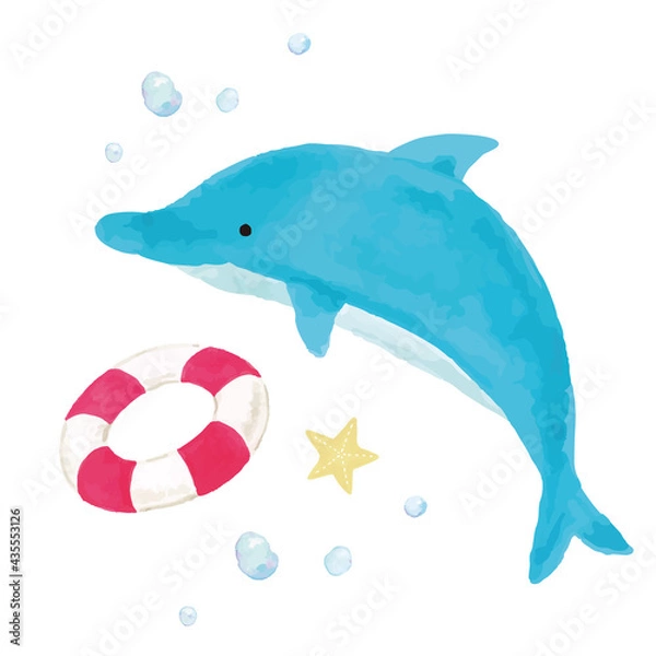 Fototapeta イルカの水彩イラスト
