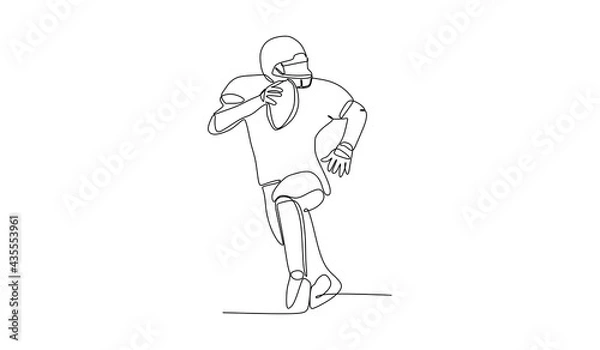 Fototapeta American football player try to running fast with the ball for touchdown - continuous one line drawing