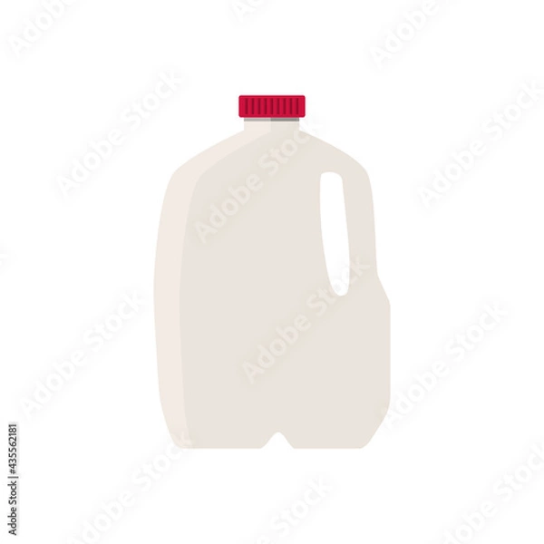 Fototapeta Flat vector illustration of milk in plastic gallon jug with red cap. Isolated on white background.