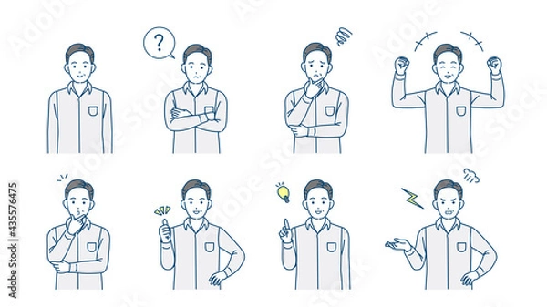 Fototapeta 中高年の男性　仕草　ポーズ　バリエーション　セット　ミドル　イラスト素材