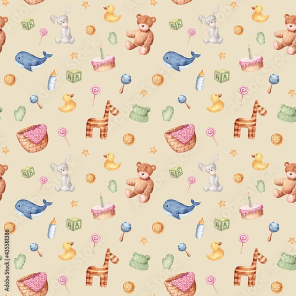 Obraz Watercolor pattern of baby elements