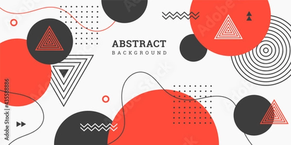 Fototapeta Geometric background in flat style. Abstract backdrop with geometric shapes. Horizontal banner with circles and triangles. Vector illustration. Colorful design card, wallpaper, flyer, poster.