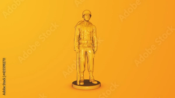Fototapeta Miniature toy soldiers on a yellow background. 3d render.