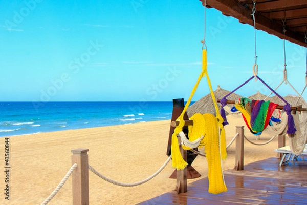 Obraz Sand sun ocean and hammocks