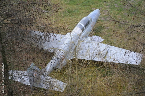 Obraz lost wrack of military airplane, the aircraft in the  airport
