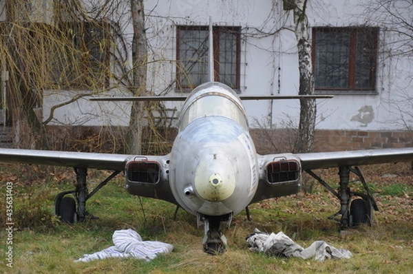 Obraz lost wrack of military airplane, the aircraft in the  airport
