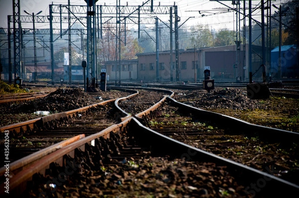 Obraz railway station with trains and carriage