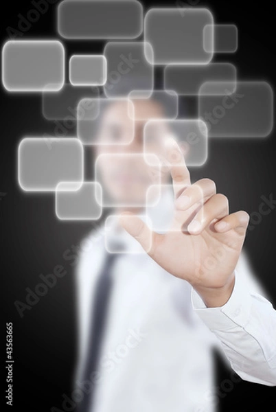 Fototapeta Businessman pushing Button on the whiteboard.