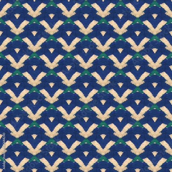 Fototapeta Japanese Watercolor Seamless Pattern. Tie-Dye, Wabi Sabi. Floral Geometric Female Winter Pattern. Distressed Paint Brush Oriental Teal. Watercolor Brush Paint. Geometric Hand Painted Textile Texture.