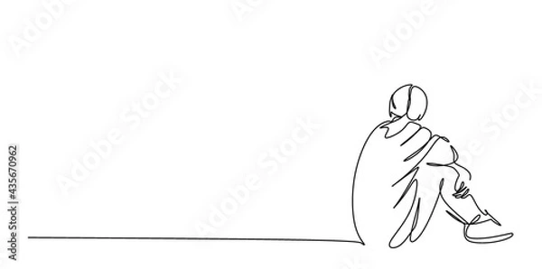 Fototapeta continuous drawing of one woman sitting on the floor, close-up, psychology theme, t-shirt print