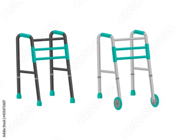 Fototapeta Vector set of walkers for the elderly. A walker for the elderly, which helps people with disabilities to move around. The illustration is isolated on white background