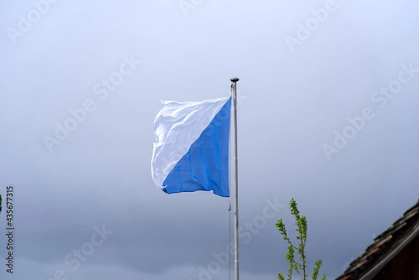 Fototapeta Flag of canton Zurich blowing in the wind. Photo taken May 25th, 2021, Zurich, Switzerland.