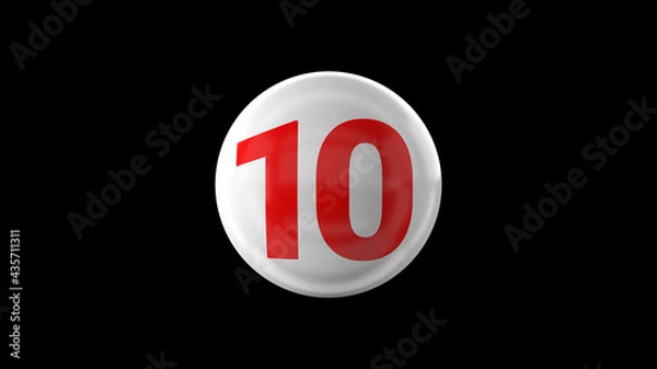 Fototapeta Number 10 on glossy white ball. 3d. 3D rendering. White ball on black background