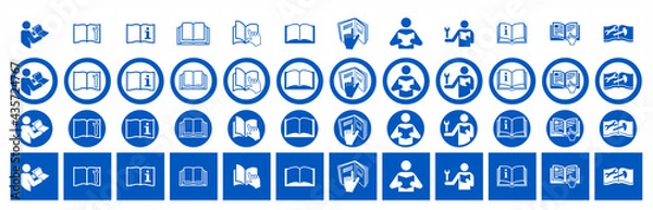 Obraz Set of Manual book symbols with hand. Read before use. Refer to instruction manual booklet mandatory signs
