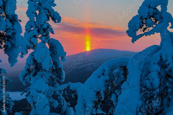 Fototapeta firespout sunset with snow