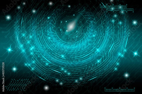 Fototapeta Blue futuristic technological background in cyberpunk style. Digital art. Design of postcards, poster, banner. Vector illustration.