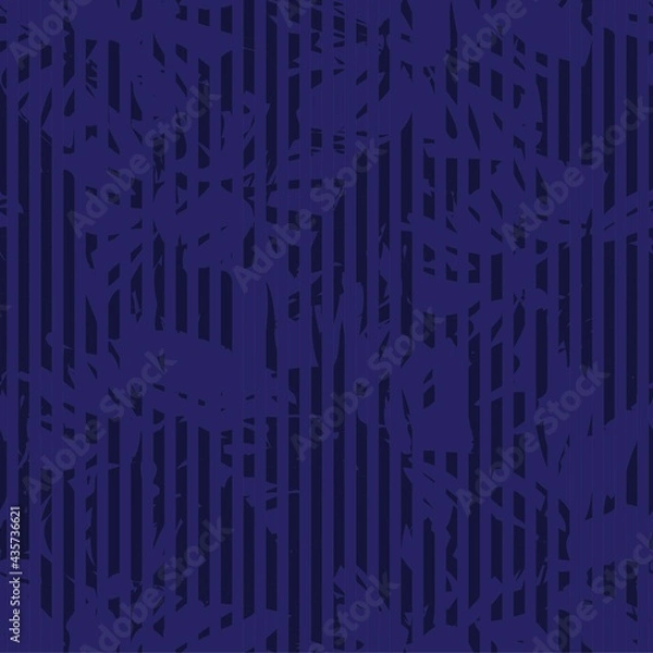 Fototapeta Blue Botanical Floral Seamless Pattern with striped Background