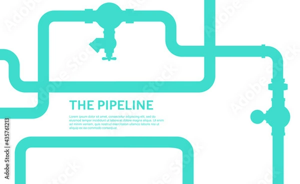Fototapeta Pipeline infographic with blue and white colors. Oil, water flat valve vector design. Pipeline construction isolated