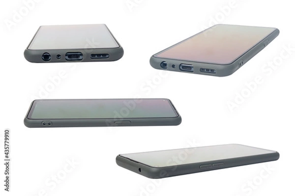 Obraz Smart phone, multiple viewing angles in landscape isolate on white background.