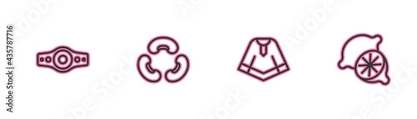 Fototapeta Set line Wrestling championship belt, Poncho, Beans and Lime icon. Vector