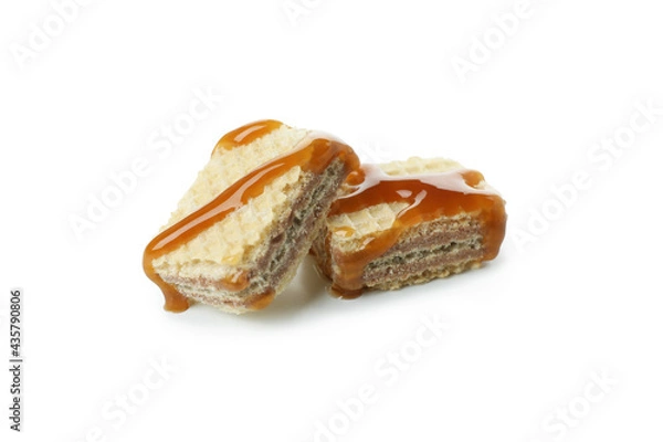 Fototapeta Wafer with caramel isolated on white background