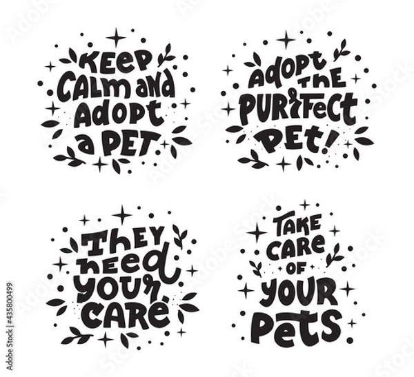Fototapeta The set of saying for pets. The collection of dogs and cats with quotes