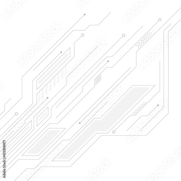 Fototapeta Tech grey futuristic circuit board lines abstract background. Vector computer chip graphic design