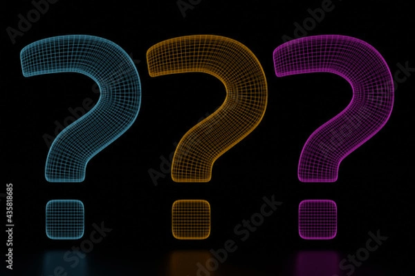 Obraz Illustration of a set of colored low polygonal question marks. Wireframe structure. 3d symbol illustration.