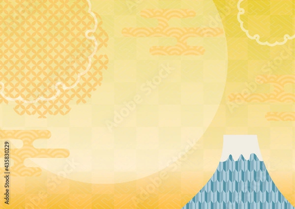 Fototapeta 背景 和柄と富士山 イラスト素材 黄色