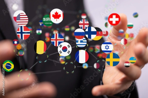 Fototapeta World map with all states and their flags,3d render.