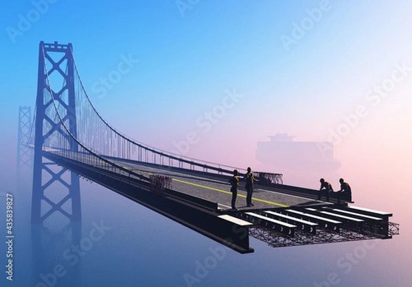 Fototapeta The construction of the bridge.