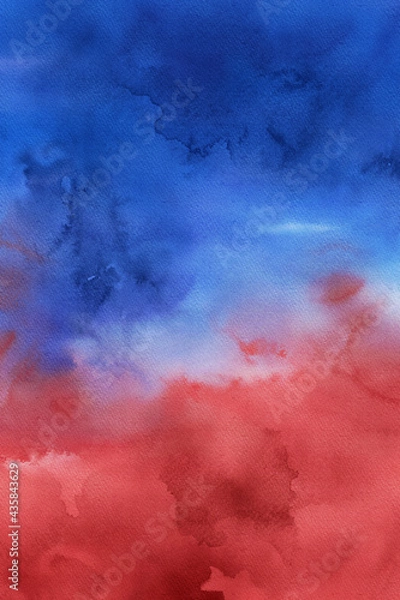 Fototapeta Red and Blue Watercolor Ombre Background, 4th of July Digital Paper