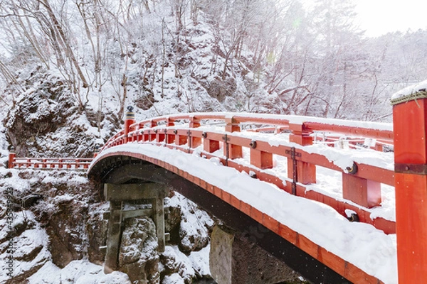 Obraz 【栃木県】雪　日光　神橋　冬