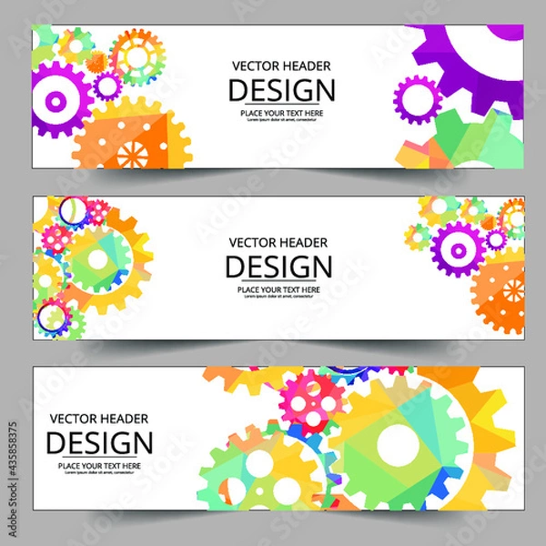 Fototapeta Abstract techno gear background with geometric colorful gear wheels. Space for gear text. Vector gears modern mechanism industrial concept. Technology gears background. Gears Vector illustration 