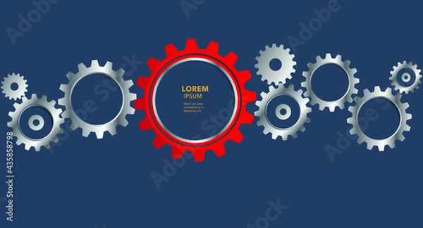 Fototapeta Abstract techno gear background with geometric colorful gear wheels. Space for gear text. Vector gears modern mechanism industrial concept. Technology gears background. Gears Vector illustration 