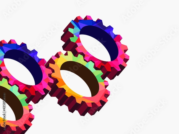 Fototapeta Abstract techno gear background with geometric colorful gear wheels. Space for gear text. Vector gears modern mechanism industrial concept. Technology gears background. Gears Vector illustration 