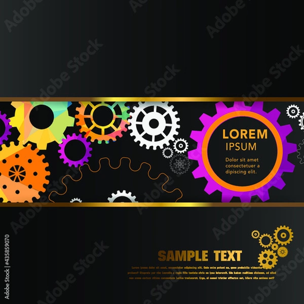 Fototapeta Abstract techno gear background with geometric colorful gear wheels. Space for gear text. Vector gears modern mechanism industrial concept. Technology gears background. Gears Vector illustration 