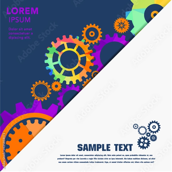 Fototapeta Abstract techno gear background with geometric colorful gear wheels. Space for gear text. Vector gears modern mechanism industrial concept. Technology gears background. Gears Vector illustration 